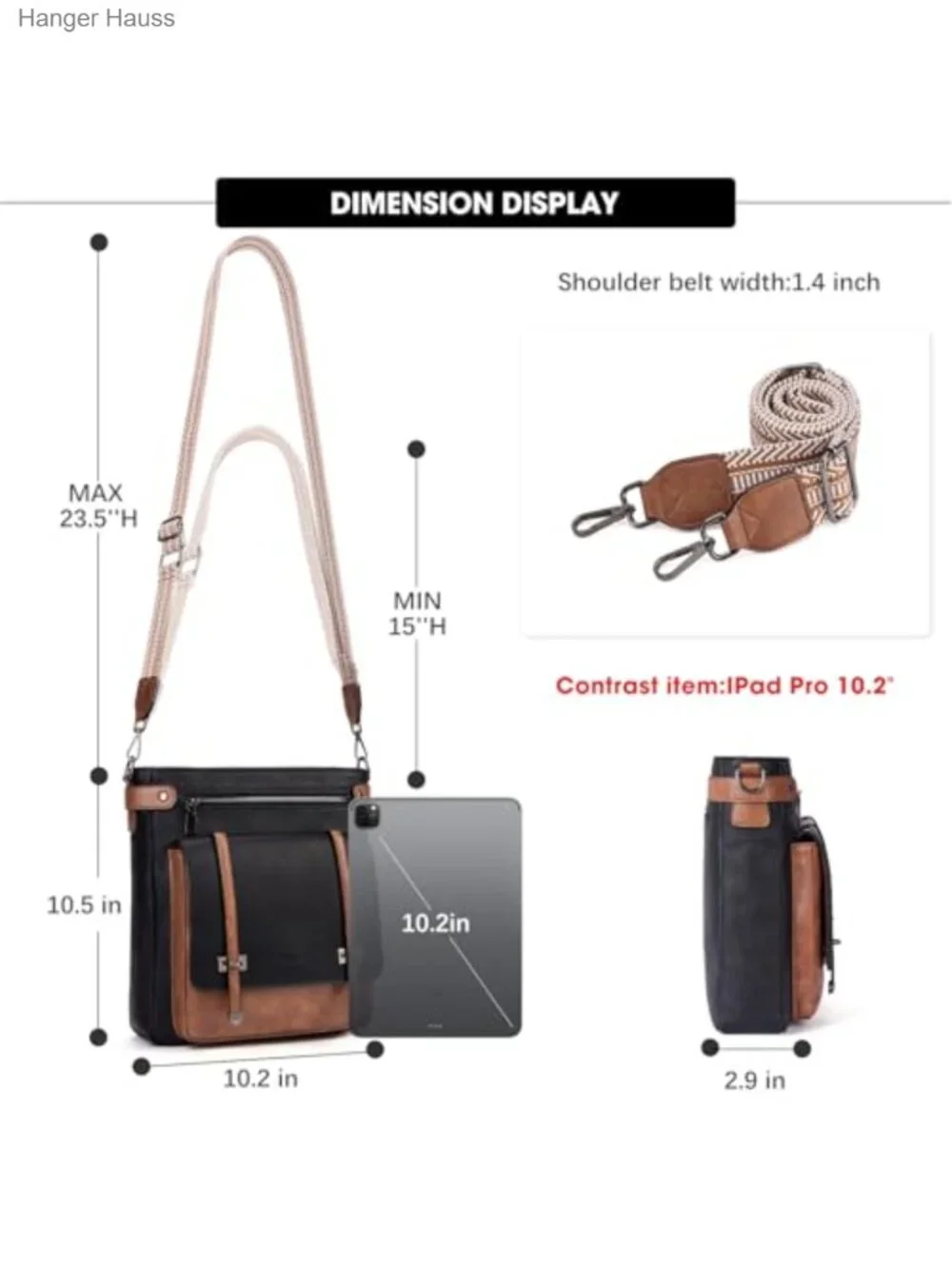 Vegan Leather Multi Pocket Crossbody Bag with Adjustable Wide Strap